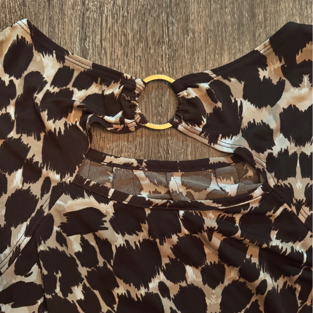 AB Studio Brown Animal Print Blouse Size Large - Picture 5 of 6